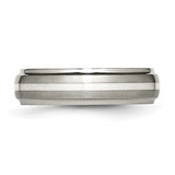 Chisel Titanium Brushed Center with Sterling Silver Inlay 6mm Ridged Edge Band - TB-729FA2F0-9690