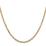 14K 22 inch 3mm Diamond-cut Round Open Link Cable with Lobster Clasp Chain