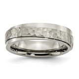 Chisel Titanium Polished and Hammered 6mm Ridged Edge Band - TB-CFED046B-3682