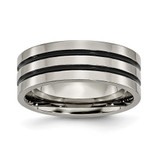Chisel Titanium Polished Black Enamel Grooved 8mm Flat Band - TB-8B8D73AA-6648