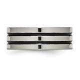Chisel Titanium Polished Black Enamel Grooved 8mm Flat Band - TB-E37E9188-5399