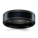 Chisel Titanium Polished Black IP-plated with Blue Star Sandstone Inlay Center 8mm Band - TB-A4A5CACF-4522