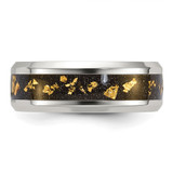 Chisel Titanium Polished with Black and Gold Foil Inlay 8mm Band - TB-EE86B8A9-1551