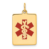 14k 22x15mm Rectangle Red Enameled Medical Jewelry Pendant
