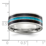 Chisel Titanium Polished with Turquoise and Black Star Sandstone Inlay 8mm Band - TB-2CBF1BEC-9165