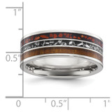 Chisel Titanium Polished with Wood, Imitation Meteorite and Red Stone Inlay 8mm Band - TB-D3CB0CB1-9393