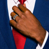 Chisel Titanium Polished with Wood, Imitation Meteorite and Red Stone Inlay 8mm Band - TB-F24A15EC-9333