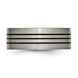 Chisel Titanium Satin and Polished Black Enamel Striped 8mm Flat Band - TB-01F9FBC5-7074