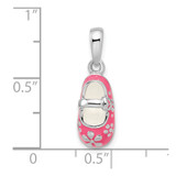 De-Ani Sterling Silver Rhodium-Plated 3D Pink Enameled Baby Shoe Pendant