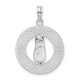 De-Ani Sterling Silver Rhodium-Plated Ocean City Maryland Circle with Flip-flop Pendant
