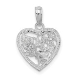 De-Ani Sterling Silver Rhodium-Plated Polished #1 Sister with Flower Heart Pendant