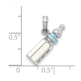 De-Ani Sterling Silver Rhodium-Plated Polished 3D Blue Baby Bottle Pendant