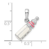 De-Ani Sterling Silver Rhodium-Plated Polished 3D Pink Baby Bottle Pendant