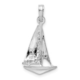 De-Ani Sterling Silver Rhodium-Plated Polished 3D Sailboat Pendant - QC-2EC7172C-6960