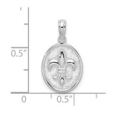 De-Ani Sterling Silver Rhodium-Plated Polished and Textured Fleur de Lis Oval Pendant