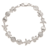 De-Ani Sterling Silver Rhodium-plated Polished and Textured Sea Life 7.25 inch Bracelet