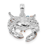 De-Ani Sterling Silver Rhodium-Plated Polished Enameled Blue Stone Crab Pendant - QC-B2236E52-9284