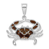 De-Ani Sterling Silver Rhodium-Plated Polished Enameled Brown Crab Pendant