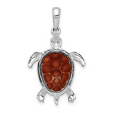 De-Ani Sterling Silver Rhodium-plated Polished Enameled Brown Sea Turtle Pendant - QC-2EEE58C7-9759