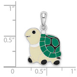 De-Ani Sterling Silver Rhodium-Plated Polished Enameled Green Turtle Pendant