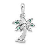 De-Ani Sterling Silver Rhodium-Plated Polished Enameled Palm Tree Pendant