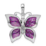 De-Ani Sterling Silver Rhodium-Plated Polished Enameled Purple Butterfly Pendant - QC-FE9DF466-3477