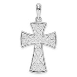 De-Ani Sterling Silver Rhodium-Plated Polished Fancy Cross with 14k Accent Pendant