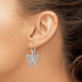 De-Ani Sterling Silver Rhodium-Plated Polished Filigree Butterfly Leverback Earrings