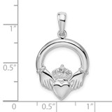 De-Ani Sterling Silver Rhodium-Plated Polished Large Claddagh Circle Pendant