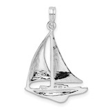 De-Ani Sterling Silver Rhodium-Plated Polished Sailboat Pendant - QC-23BC9AA2-1799