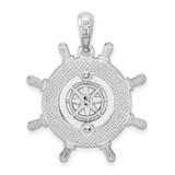 De-Ani Sterling Silver Rhodium-Plated Polished Ships Wheel with Compass Pendant