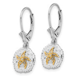 De-Ani Sterling Silver Rhodium-Plated Sand Dollar with 14k Starfish Leverback Earrings - QE-21DAAB01-9093