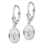 De-Ani Sterling Silver Rhodium-Plated Textured Fleur de Lis Leverback Dangle Earrings