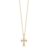 Diamond Fascination Diamond Mystique Sterling Silver 18K Gold-plated Diamond and Ruby Cross 18 Inch Necklace