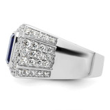 IBGoodman 10k White Gold 1 7/8 carat Lab Grown Diamond VS/SI+ G+ and Lab Created Blue Sapphire Men's Ring