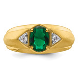 IBGoodman 14k 1/10 carat Lab Grown Diamond VS/SI+ G+ and Created Emerald Complete Men's Ring
