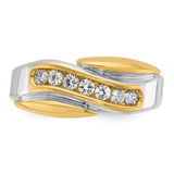 IBGoodman 14k Two-tone Men's Polished and Grooved Curved Bypass 1/2 Carat AA Quality Diamond Ring