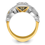 IBGoodman 14k Two-tone Men's Polished and Textured with Black Enamel and Diamond Double Eagle Masonic Shriner's Ring - B0-258B261E-8532