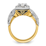 IBGoodman 14k Two-tone Men's Polished and Textured with Black Enamel and Diamond Double Eagle Masonic Shriner's Ring - B0-83AD1DDD-5573