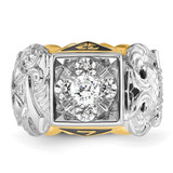 IBGoodman 14k Two-tone Men's Polished and Textured with Black Enamel and Diamond Double Eagle Masonic Shriner's Ring - B0-83AD1DDD-5573