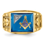 IBGoodman 14k Two-tone Men's Polished and Textured with Lab Created Sapphire and Diamond Blue Lodge Master Masonic Ring - B0-F747F5E6-9936