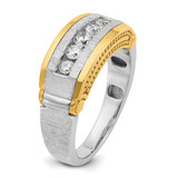 IBGoodman 14k Two-tone Men's Polished Satin and Beaded 5-Stone Ring Mounting