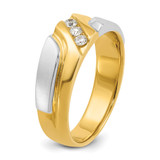 IBGoodman 14k Two-tone Men's Polished Satin and Grooved 3-Stone 1/6 Carat AA Quality Diamond Ring - B6-81A30CD5-7908