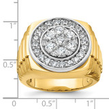 IBGoodman 14k Two-tone Men's Polished Satin and Ribbed 2 Carat AA Quality Diamond Round Cluster Ring