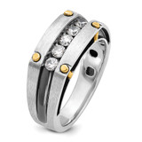 IBGoodman 14k Two-tone with Black Rhodium Men's Polished Satin and Grooved 5-Stone 1/2 Carat AA Quality Diamond Ring