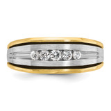 IBGoodman 14k Two-tone with Black Rhodium Men's Polished Satin and Grooved 5-Stone 1/4 Carat AA Quality Diamond Ring - B6-A4CAA23C-1944