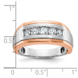 IBGoodman 14k White and Rose Gold Men's Polished Satin and Grooved 5-Stone Ring