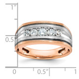 IBGoodman 14k White and Rose Gold with Black Rhodium Men's Polished Satin and Grooved 5-Stone 1/2 Carat AA Quality Diamond Ring