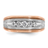 IBGoodman 14k White and Rose Gold with Black Rhodium Men's Polished Satin and Grooved 5-Stone 1/2 Carat AA Quality Diamond Ring