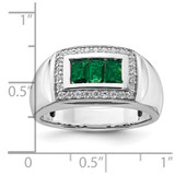 IBGoodman 14k White Gold 1/3 carat Lab Grown Diamond VS/SI+ G+ and Created Emerald Complete Men's Ring